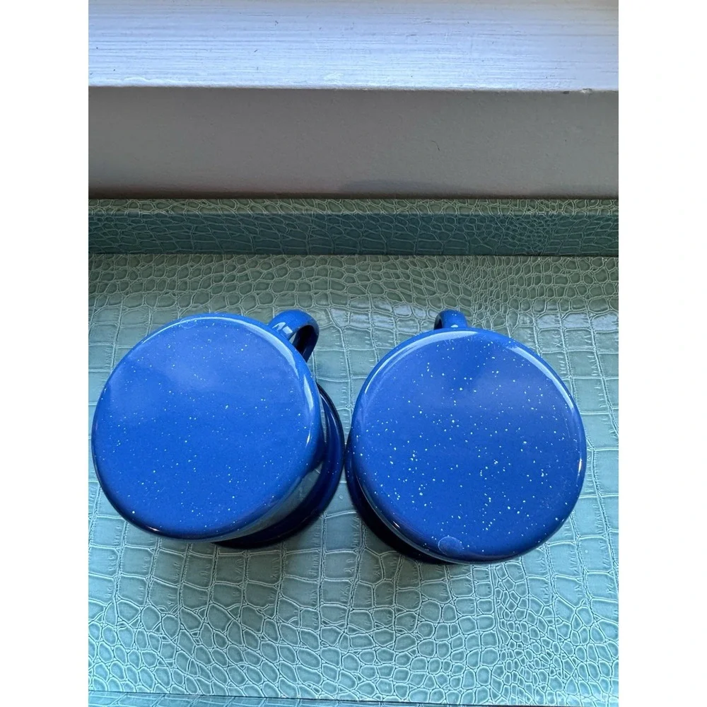 Blue/White Speckled Enamelware Cups/Mugs-Set Of 2